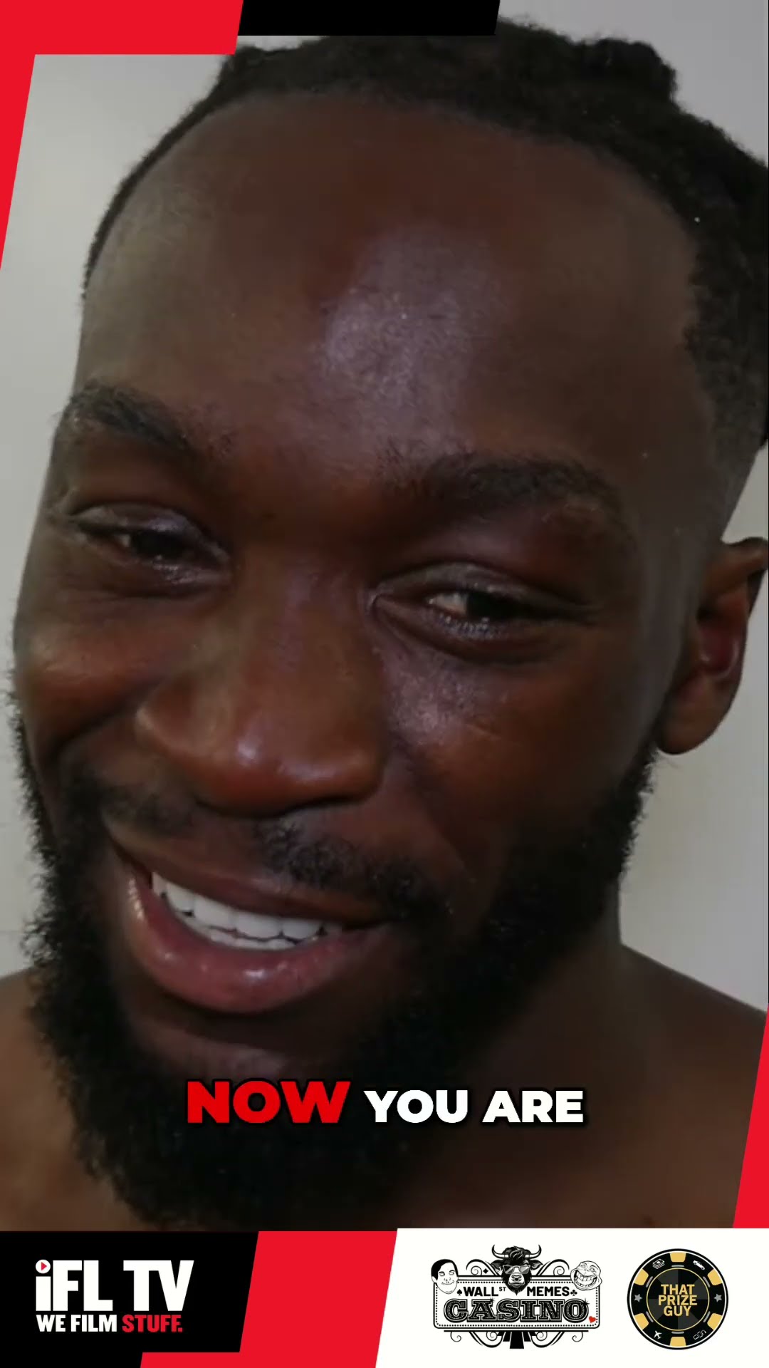 Denzel Bentley reacts to his devastating knockout win over Derek Osaze...