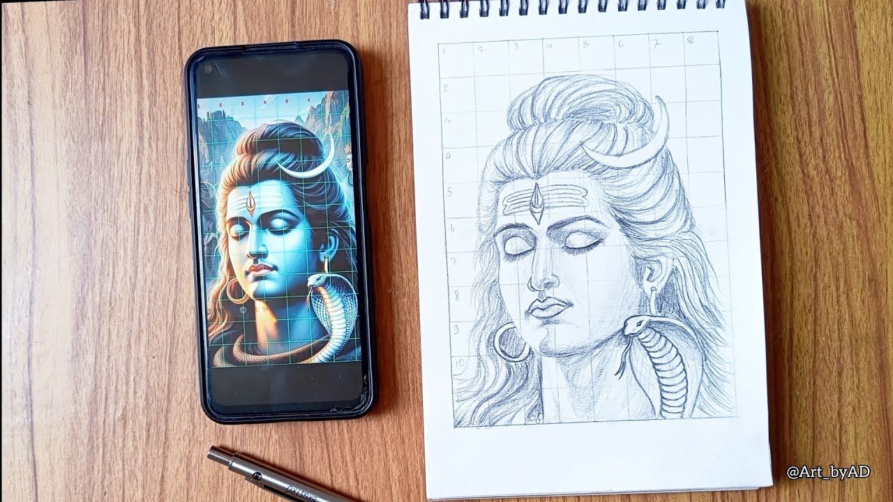 How to make Lord Shiva drawing with grid method, tutorial video ☺️ # ...