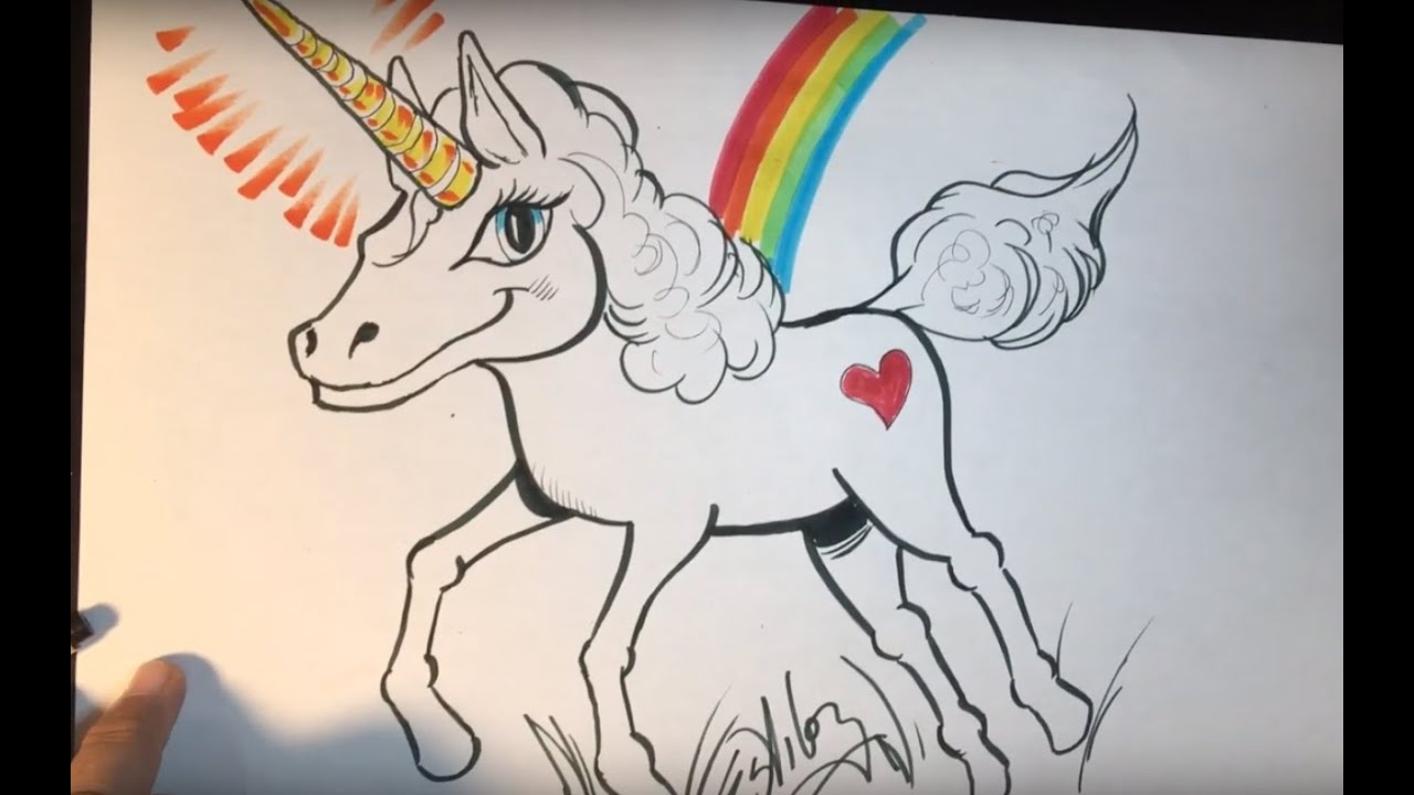 How to draw Unicorn with Rainbow hair cute and easy  YouTube