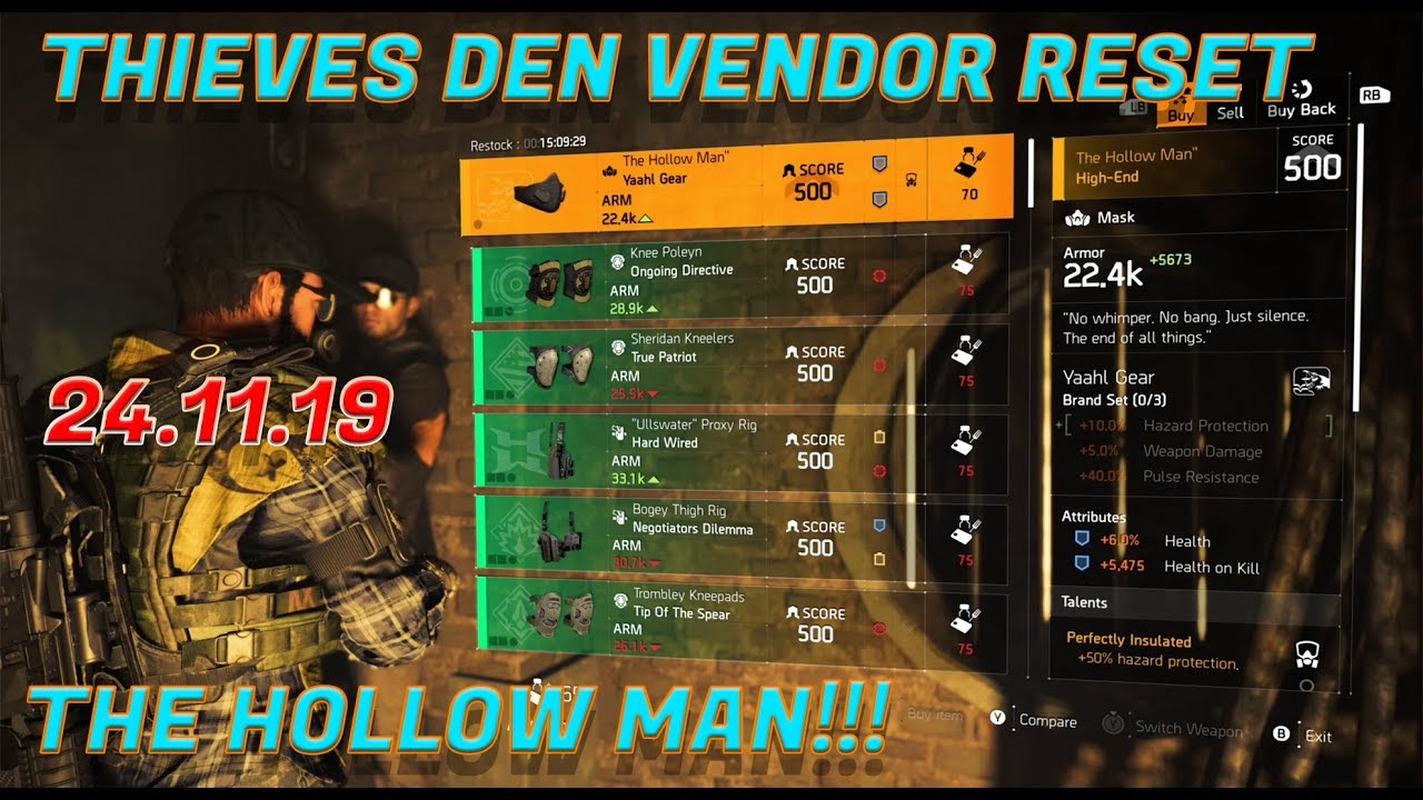 The Division 2 Thieves Den Vendor Reset 24.11.19 "THE HOLLOW MAN" YouTube