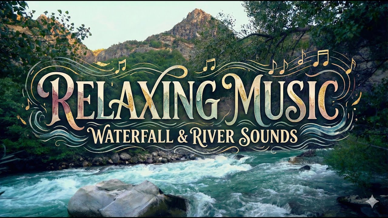 Relaxing River & Waterfall Sounds with Calm Music - Nature Noise for Sleep, Study, Meditation