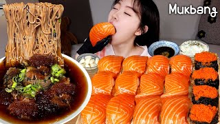 King salmon sushi🍣 and cool buckwheat noodles mukbangㅣEATING SHOW REAL SOUND