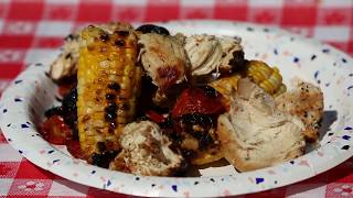 Chicken, corn and tomato foil packs