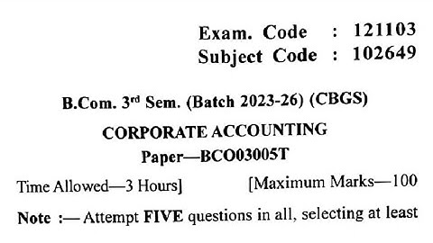 Gndu BCom 3rd Semester Corporate Accounting Question Paper | Corporate Accounting Paper 2024