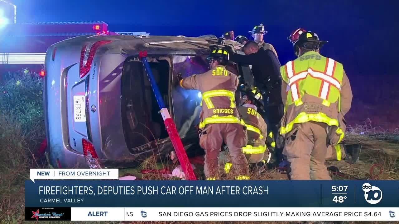 Man trapped under car after pursuit ends in crash - YouTube