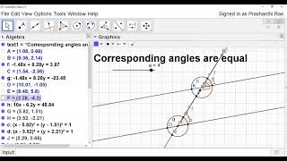 Class-123: A simple simulation to show the Corresponding angles using Geogebra Profile