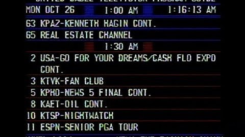 United Cable Electronic Program Guide (Phoenix, AZ - Mon 10/26/1987)