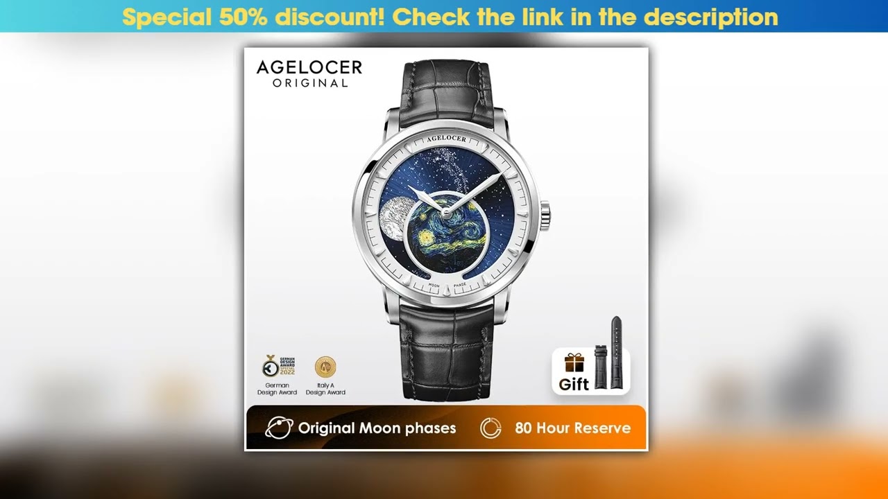 AGELOCER Original Astronomer Watch Van Gogh Oil Painting Men Luxury Automatic Mechanical Moon