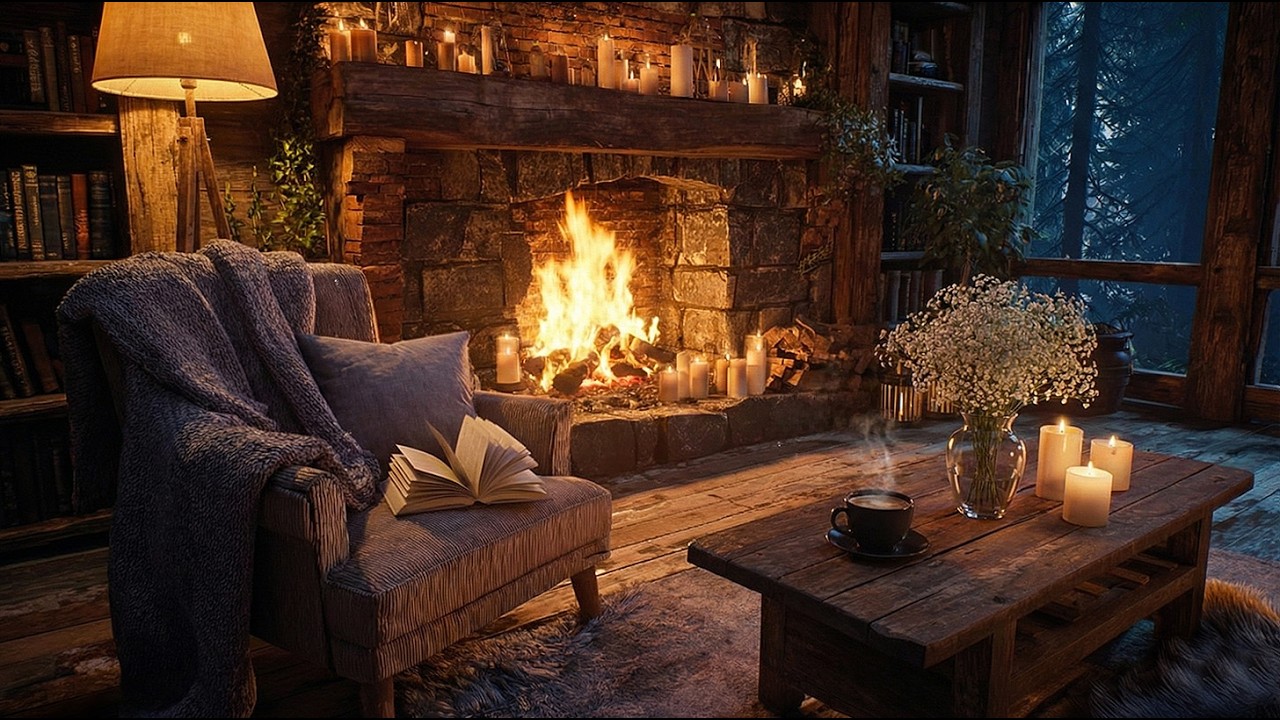Relaxing Acoustic Guitar to Sink Into Peace | Cozy Fireplace, Candlelight & Reading 3 Hours