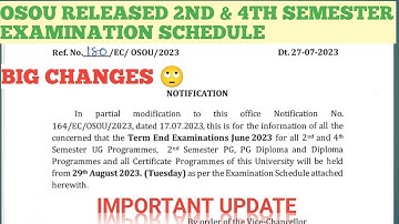osou released 2nd & 4th semester exam schedule | know your exam exact date and time