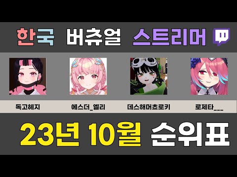 트위치 한국 버츄얼 스트리머 23년 10월 순위 