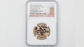 2021 英国 十進法導入50周年記念 50ペンス 金貨 プルーフ ストゥラック オン ザ・ デイ NGC PF 70 UC ER 初鋳版 最高鑑定 元箱付 日本最安値！ 6256151-002