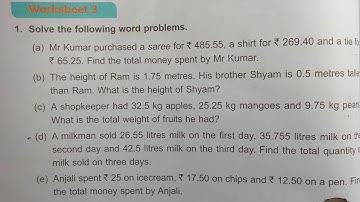 math class 5 chapter 6 worksheet 3 dav public school // math class 5 unit 6 worksheet 3 dav public