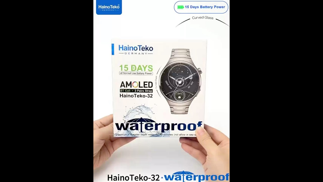 HainoTeko-32 Waterproof Smartwatch With Curved AMOLED Display.