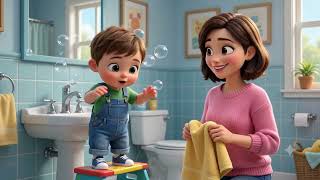 Leo washes hands with bubbles