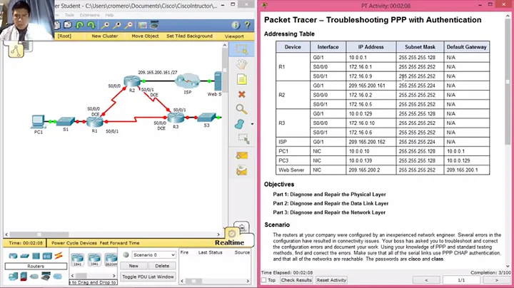 2.4.1.4 - 3.4.1.4 Packet Tracer - Troubleshooting PPP with Authentication