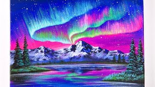 Northern lights painting | Aurora painting | Acrylic Landscape Painting