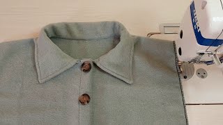 الدرس32💥الكول شوميز باسهل طريقة.. بدون باترون وباحترافية// diy Shirt collar without pattern