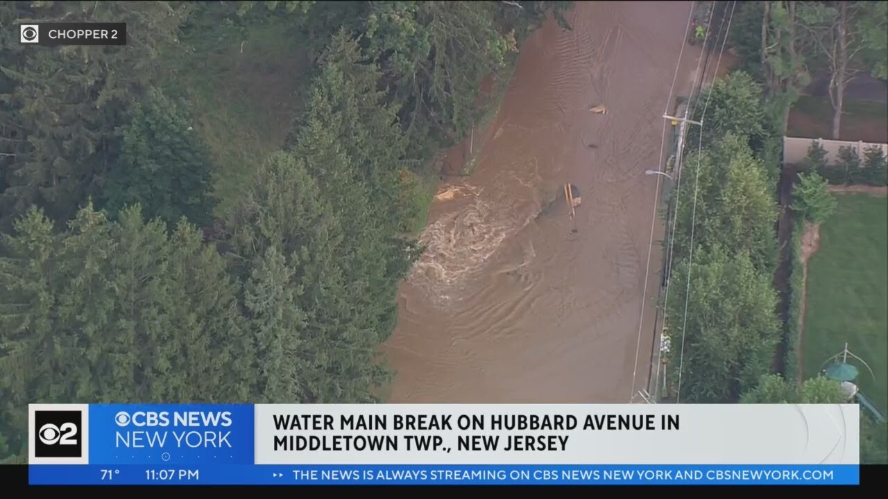 Water main break shuts down roads in Monmouth County - YouTube
