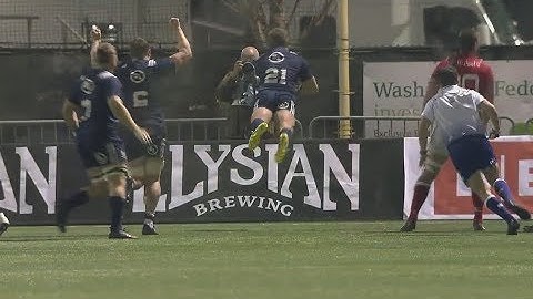 Showboating Eagle nearly jumps straight over dead-ball line. [USA vs Canada 