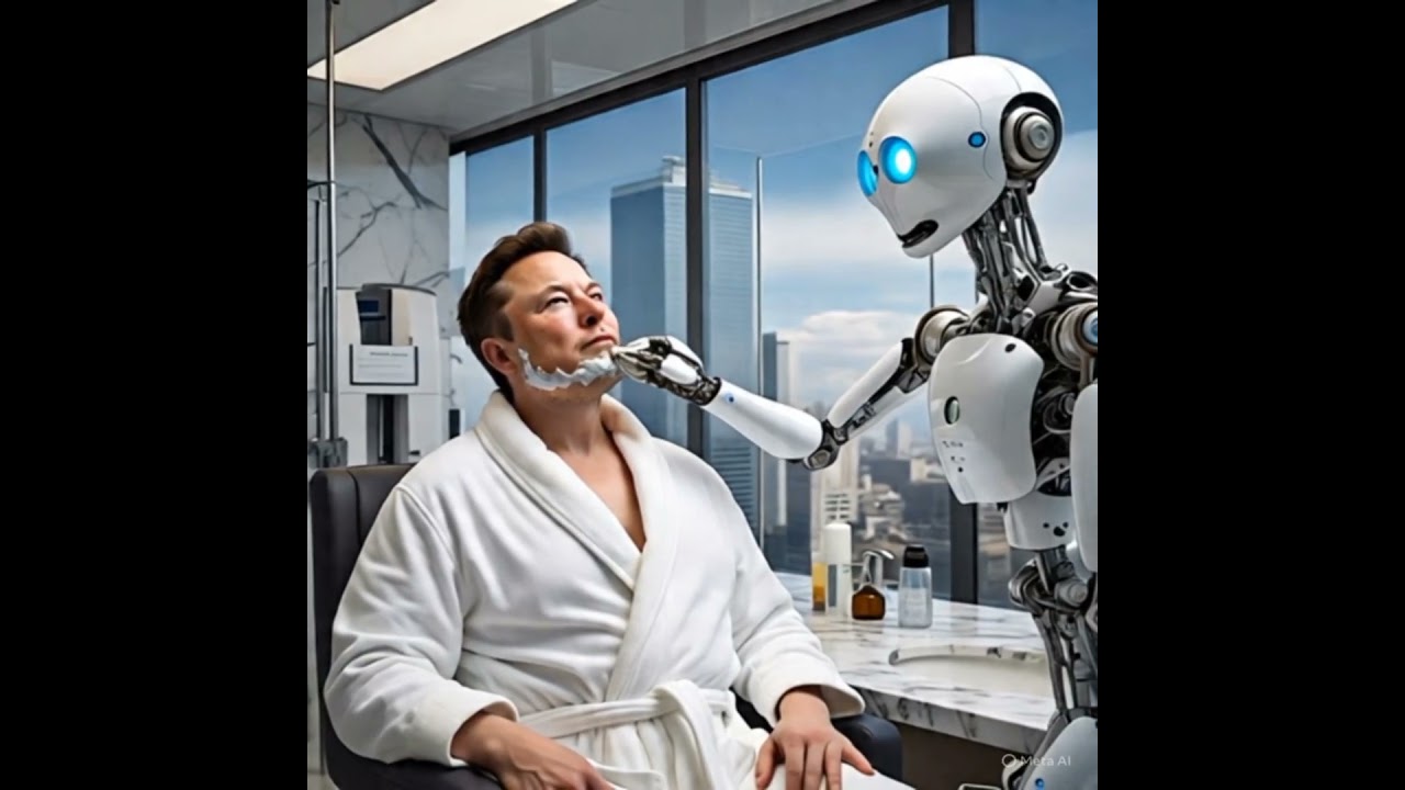robot shaving Alon Musk beard by AI 