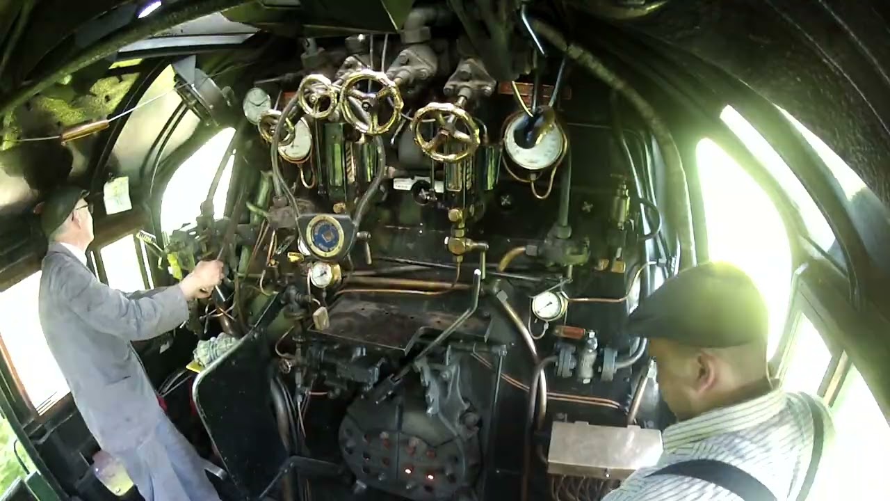 Footplate ride, cab ride, drivers eye view, Bulleid Pacific 34072 '257 Squadron'