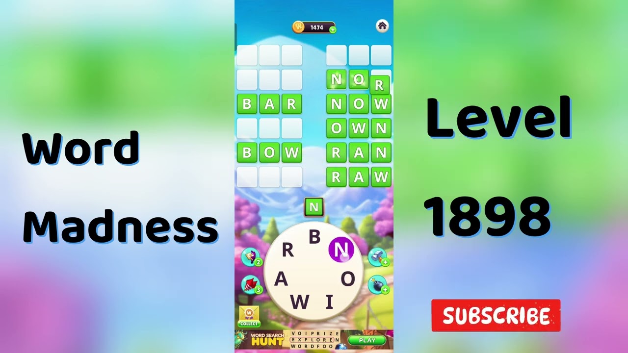 Word Madness Level 1898 Answers 🧠🔥 | All Correct Words Revealed!