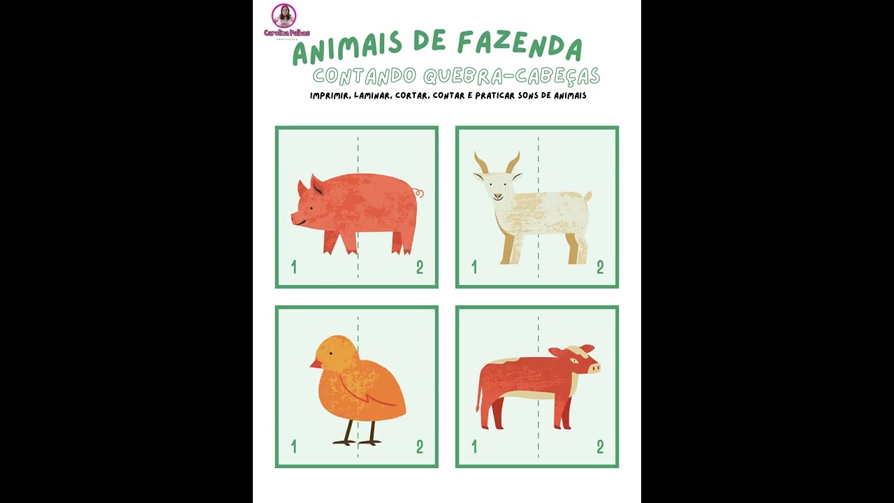 Quebra cabeças para colorir animais - Professora Carolina Palhas