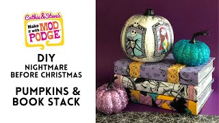 DIY Nightmare Before Christmas Book Stack and Pumpkins Painted Christmas Pumpkins
