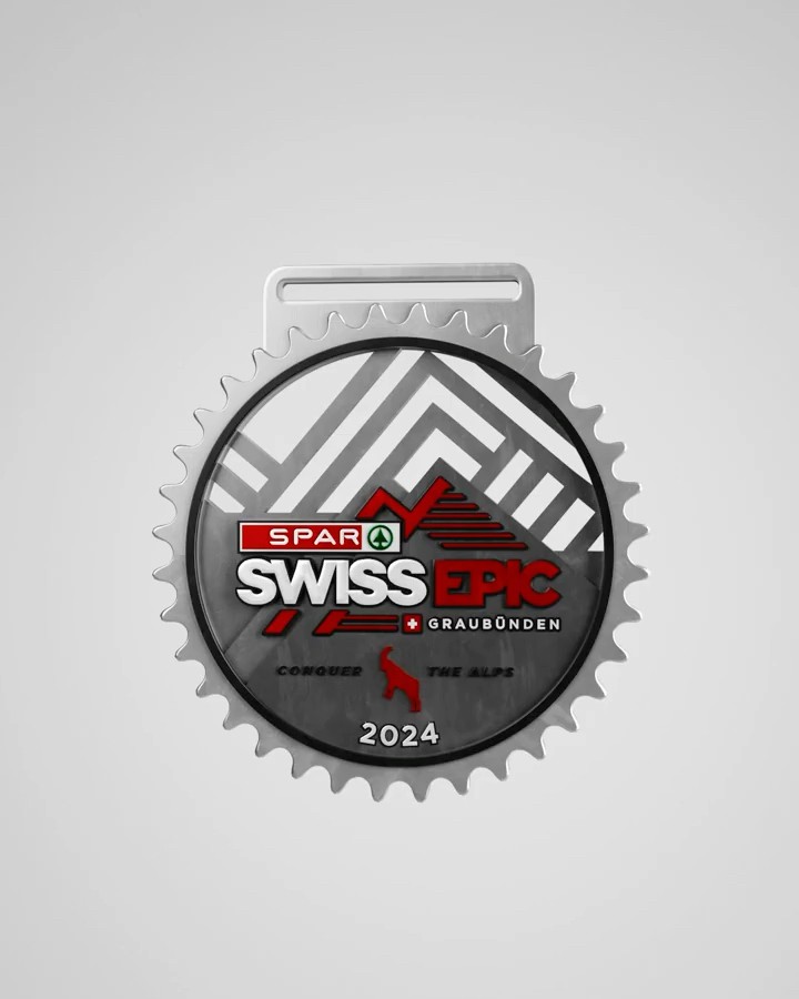 SPAR Swiss Epic 2024 recycled finisher medal, cinematic 3D CGI reveal rendered in Redshift by Tanzim Rahat
