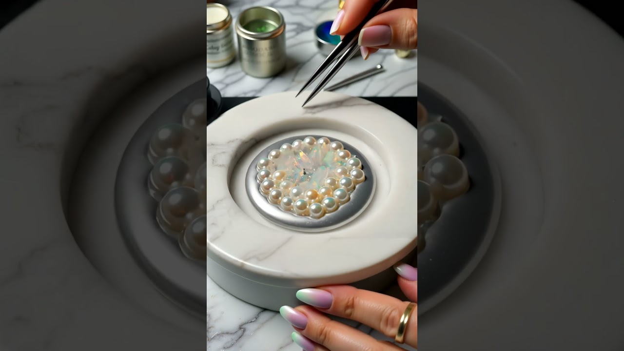 【ASMR】【4K】Opal placed on silver liquid blooms into crystals and transforms into pearls seamlessly