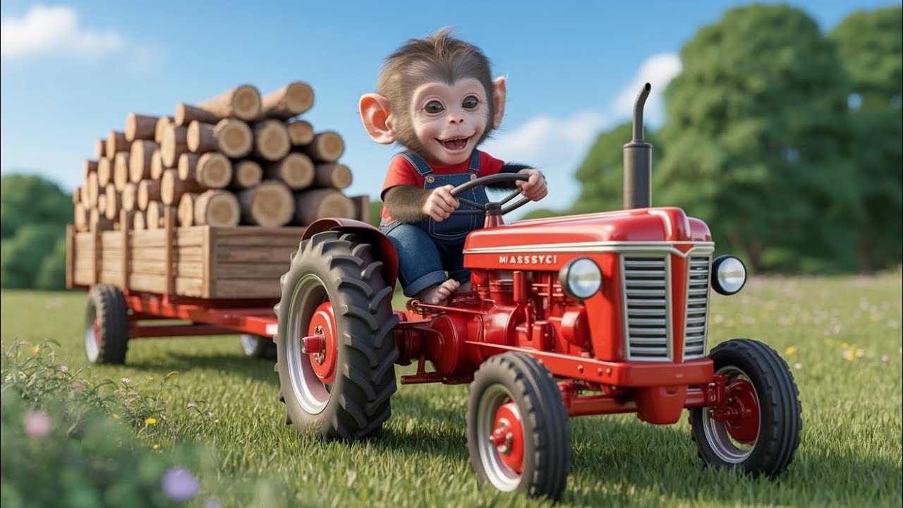 Monkey Ride Tractor Baby Monkey Drives a Tiny Tractor Like a Pro โ You Wonโt Believe What ...