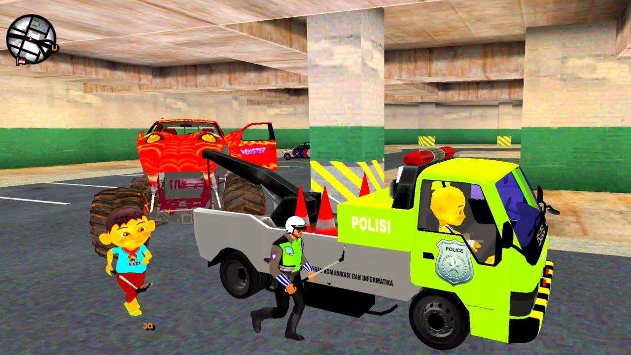 Upin bersama Fizi Derek semua Mobil Polisi yang dibawa Pocong Merah Angker 🤣 Dunia Oyya