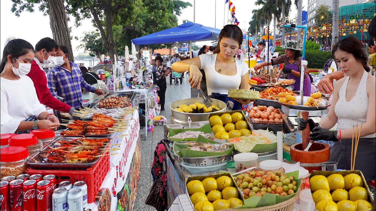 Best Famous CAMBODIAN Street Food - ​Review Night Riverside Food Market, Phnom Penh