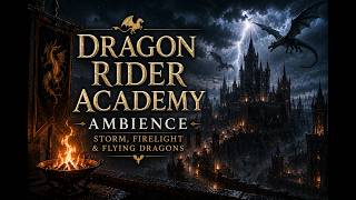 Dragon Rider Academy Ambience | Storm, Firelight & Flying Dragons