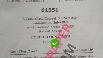 Mdu BCom 6th Sem Cost Accounting Question Paper 2021
