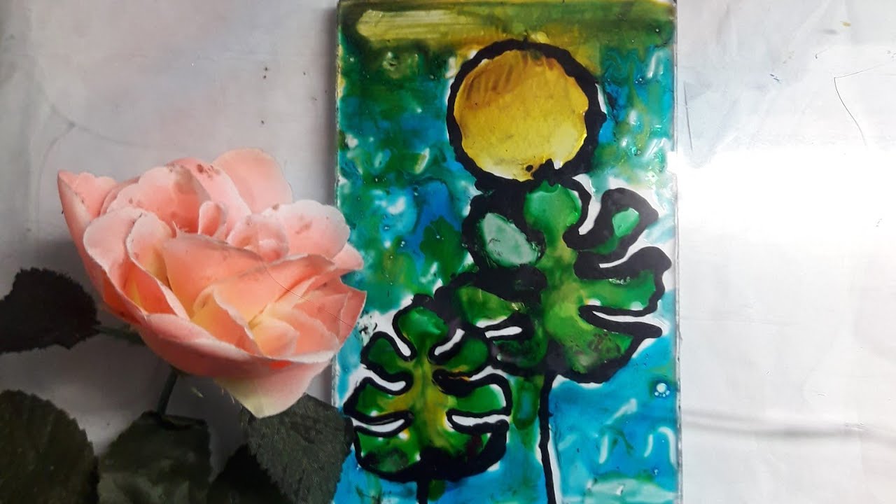 first time to try glass painting using glass painting colours - YouTube