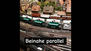 Almost parallel #switzerland #swisstrains #spurnfahrbetrieb #train #modeltrains #automobile