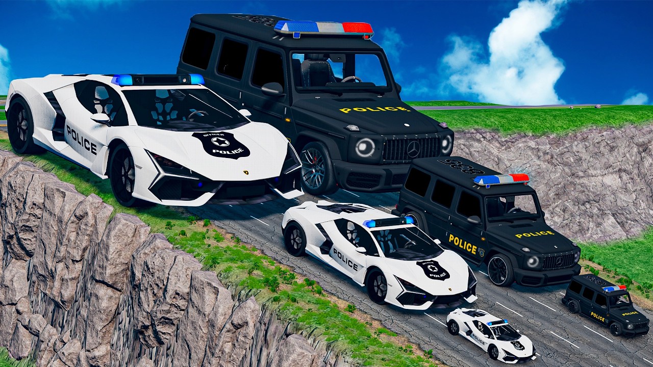 Big & Small Police Lamborghini Lightning Mcqueen vs Police Mercedes vs DOWN OF DEATH | BeamNG.Drive