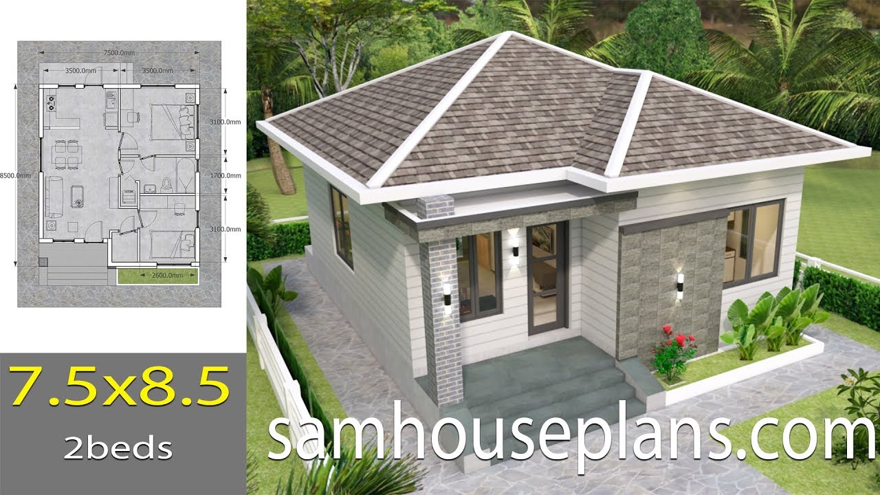  House  Plans  7 5x8 5m with 2  bedrooms  Full Plans  YouTube 