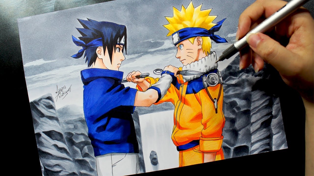 Speed Drawing anime ( Naruto VS Sasuke ) vh art 