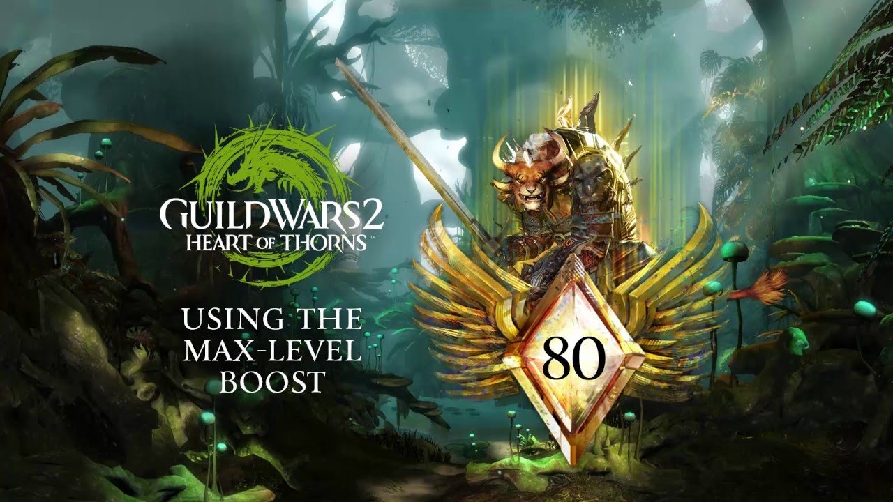 Guild Wars 2: Heart of Thorn expansion promo, featuring an included max level character boost.