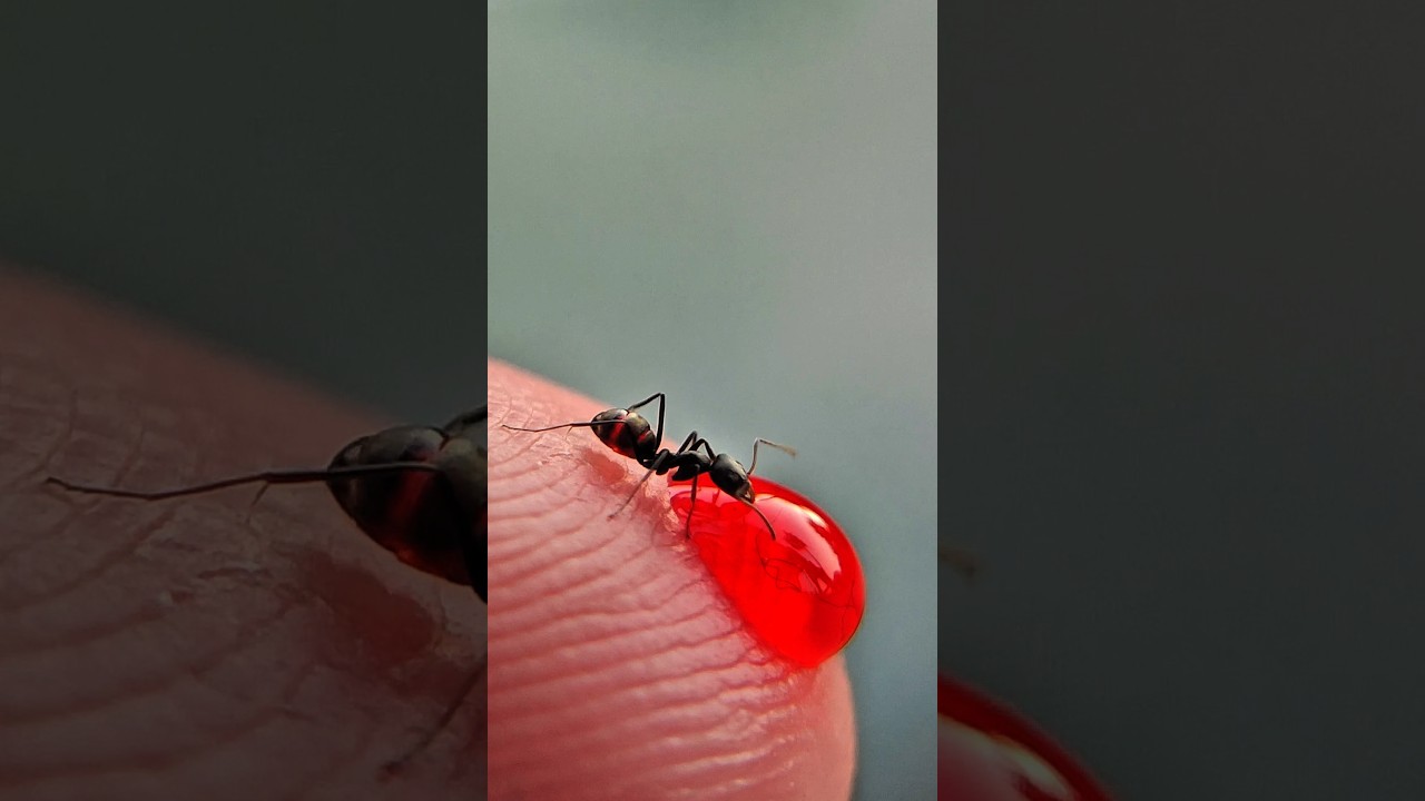 Finding and sharing red liquid sugar with amazing black ants #timelapse #nature #shorts