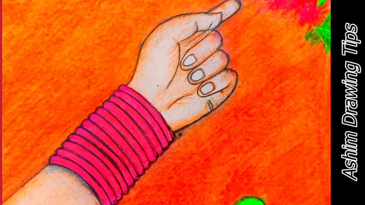 Beautiful girl hand drawing How to draw girl with Red Bangles YouTube