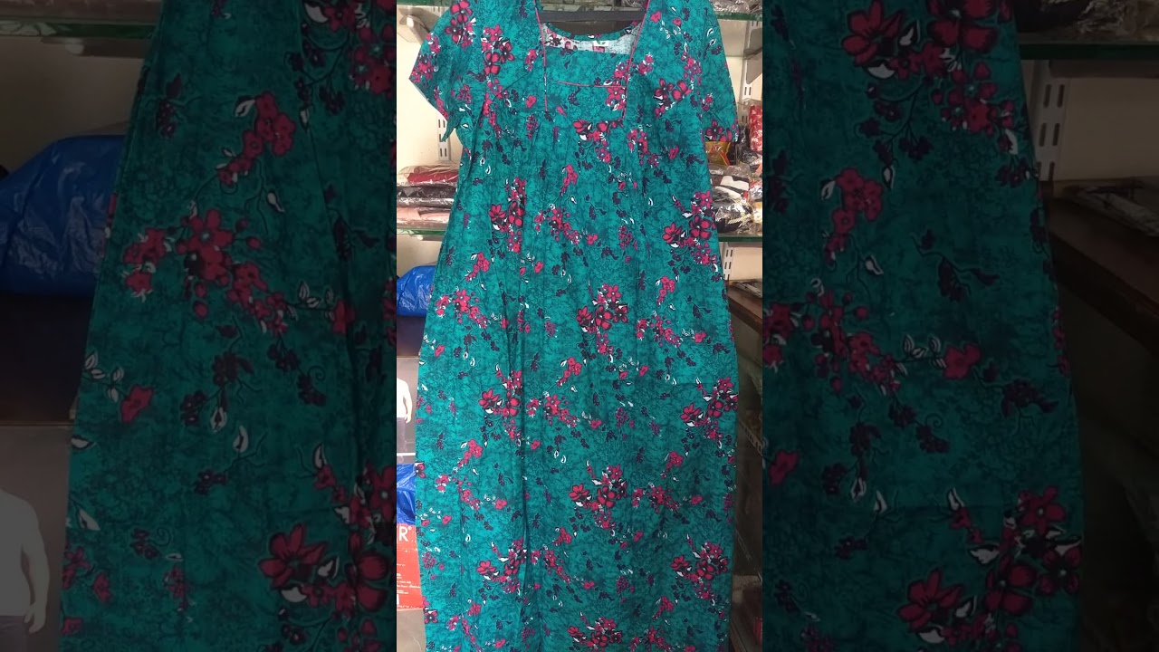 Green Printed pink flowers cotton nighty ladies women's2021|Joy Collection Kakinada 