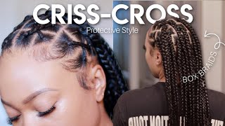 RUBBER BAND CRISS CROSS HAIRSTYLE ON NATURAL HAIR |  Protective Style Box Braid Tutorial