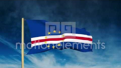 Cape Verde Flag Slider Style. Waving In The Wind With Cloud Background Animation Stock Animation