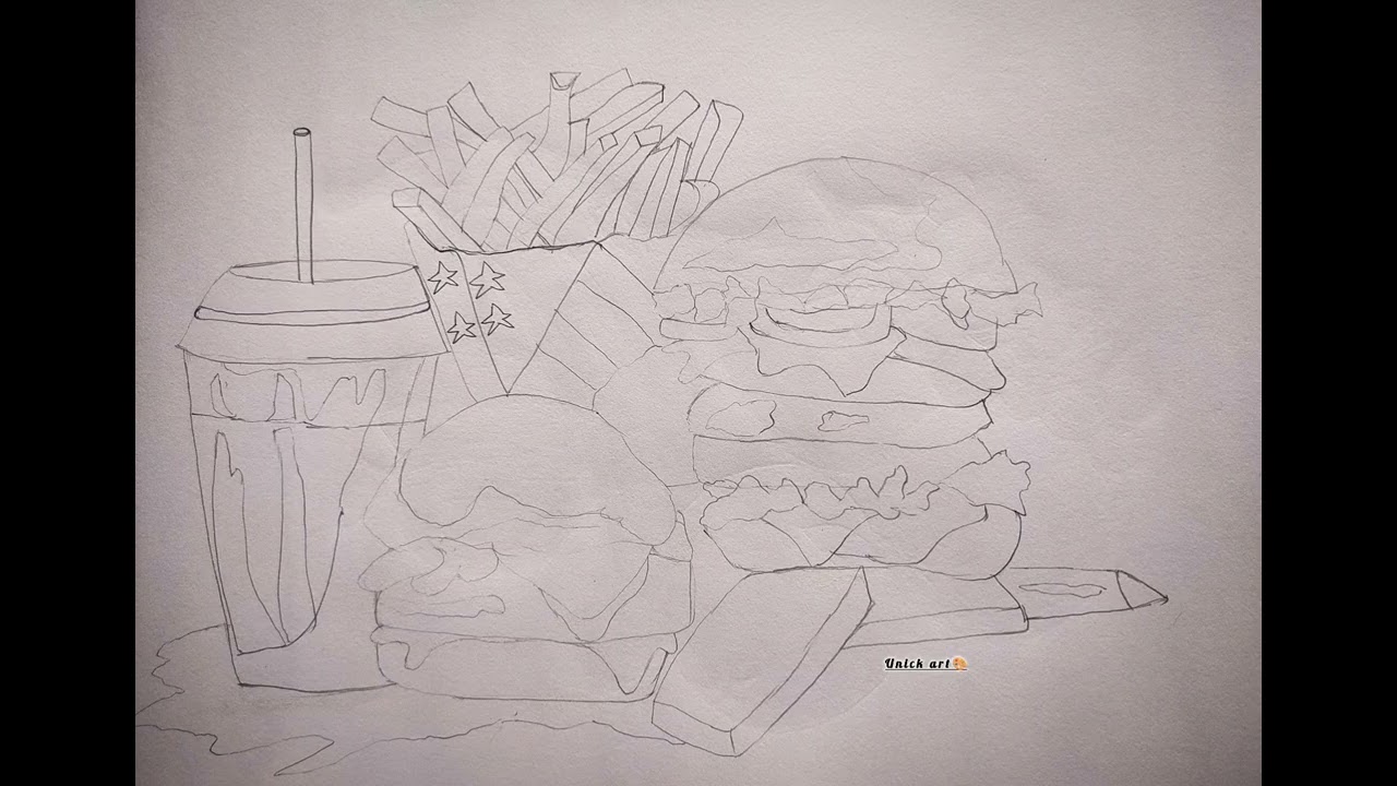A hand-drawn sketch of a classic fast food combo. 🍔👍💛🎨