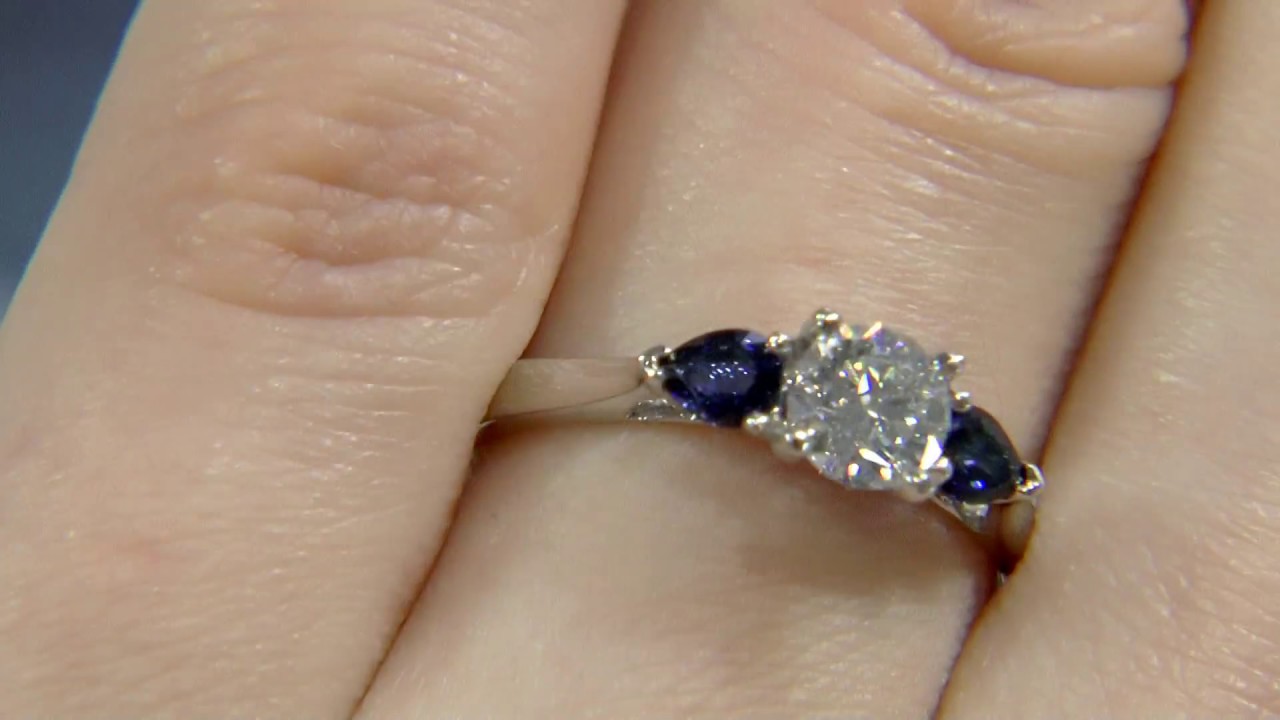 Round Cut Diamond & Pear Cut Sapphire Engagement Ring MD032