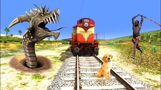 Giant Anaconda Snake & puppy vs Train | Stops train | Train Simulator funny vfx video